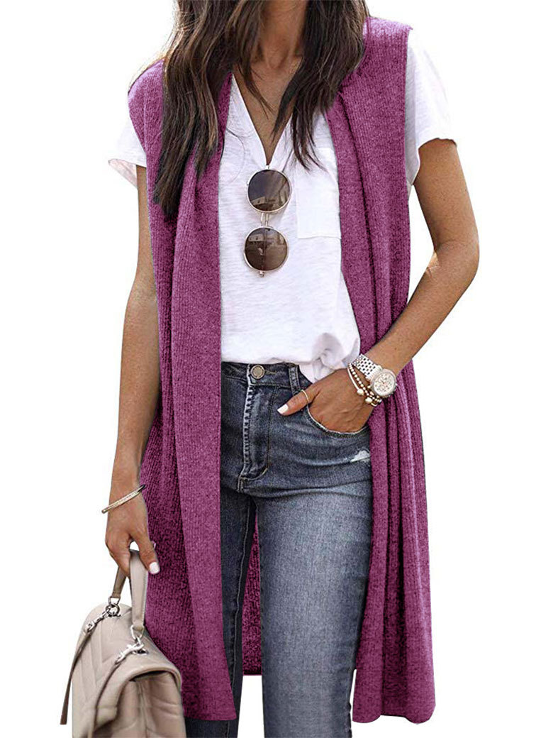 Mode femmes tricots décontractés manteau Cardigan à la mode longue sans manches gilet veste