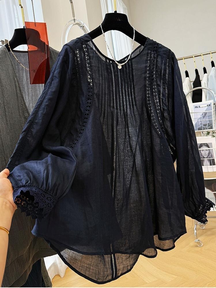 Dame dentelle Vintage Blouse chemise printemps été à manches longues évider pure Sexy Blouse femmes Chic haut Blusas