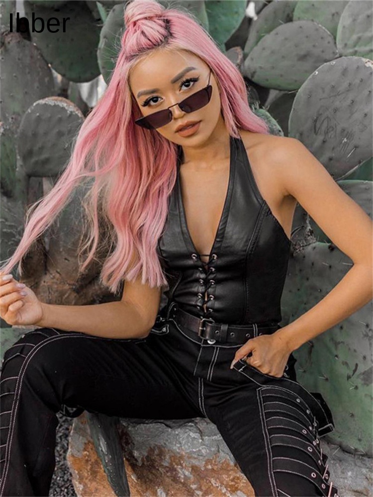 Nibber – haut court en cuir PU noir pour femmes, Sexy, Punk Y2K, dos nu, Camisole, gilet d'été, mode Club, débardeurs, 2022