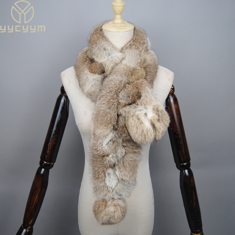 Nouvelle Arrivée 2026 – Écharpe Longue en Véritable Fourrure de Lapin pour Femme, Chaudes Écharpes en Fourrure de Lapin Authentique, Écharpes en Fourrure Tricotées avec Pompons Moelleux pour Femme