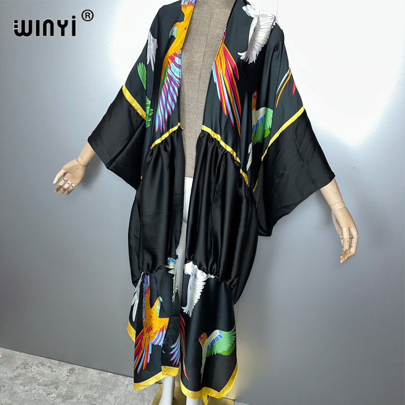 WINYI imprimé boho kimono maxi vêtements de plage couvrir robe de soirée de vacances abaya dubaï luxe femme musulmane mode ouvert sur le devant caftan