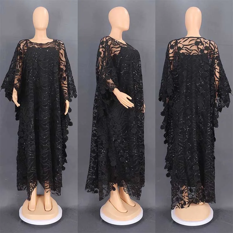 Robe africaine creuse en dentelle blanche pour femmes musulmanes, vêtements africains, Dashiki, boubou taditionnel, robe arabe, Ramadan, 2023
