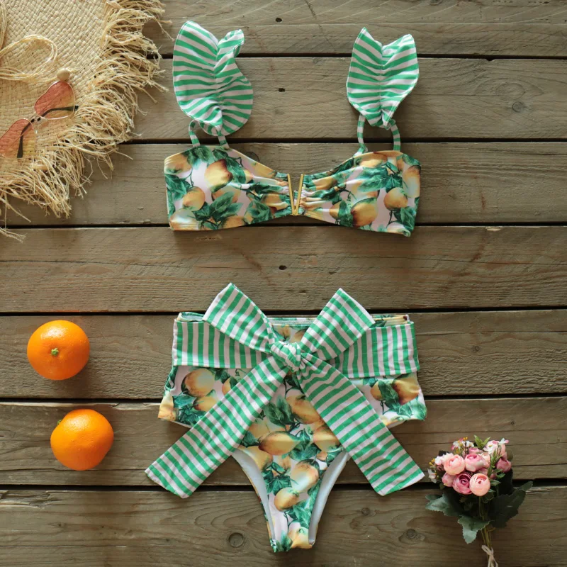 Deux pièces femmes Floral Push-Up rembourré soutien-gorge volants bandeau Bikini ensemble maillot de bain maillots de bain maillot de bain maillots de bain Biquini