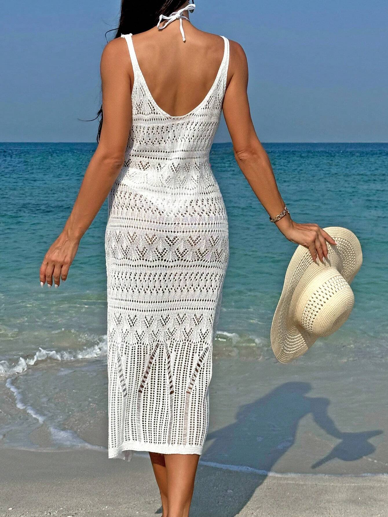 Robe Maxi ajourée pour femmes, tempérament élégant, mode, jupe à bretelles, montrant le corps, taille libre, Bikini