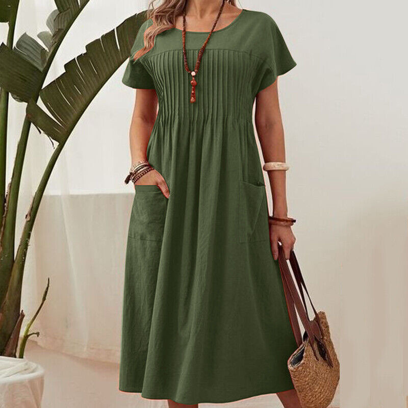 Robe d'été plissée pour femmes, nouvelle collection, coupe ample, style A-Line, décontractée, pour tous les jours, en plein air, pour les vacances, robes longues pour femmes, Robe Femme