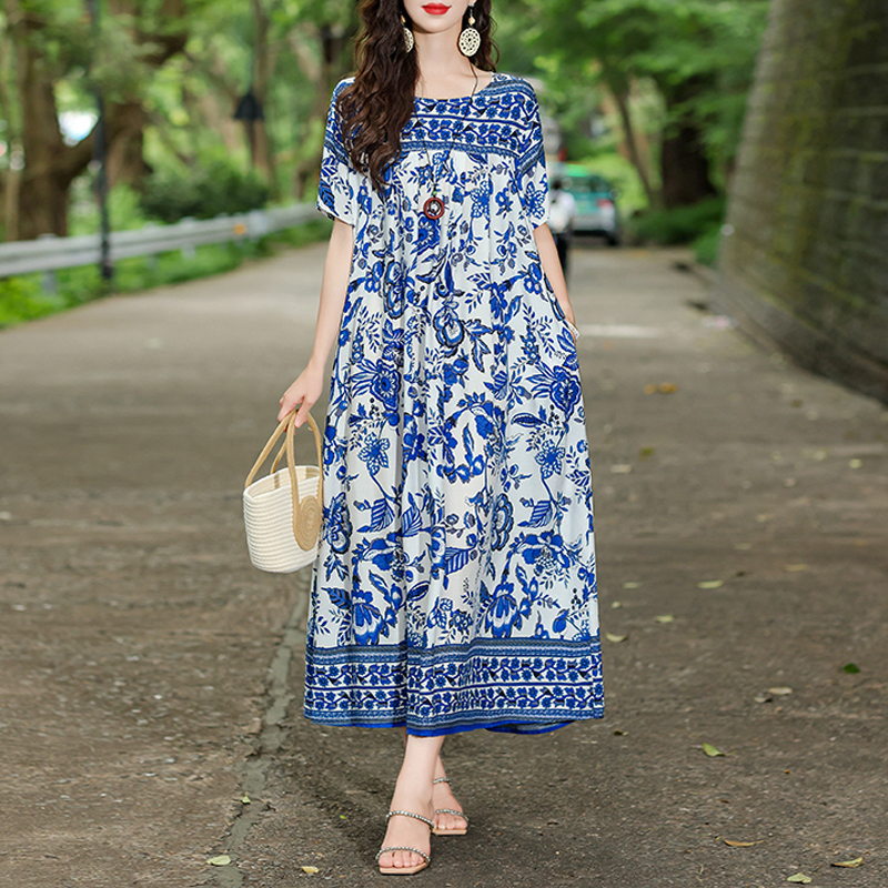 Nouvelle mode robes d'été chaudes pour les femmes 2025 décontracté fleur imprimé Floral à manches courtes robe Vintage robe en vrac femmes vêtements