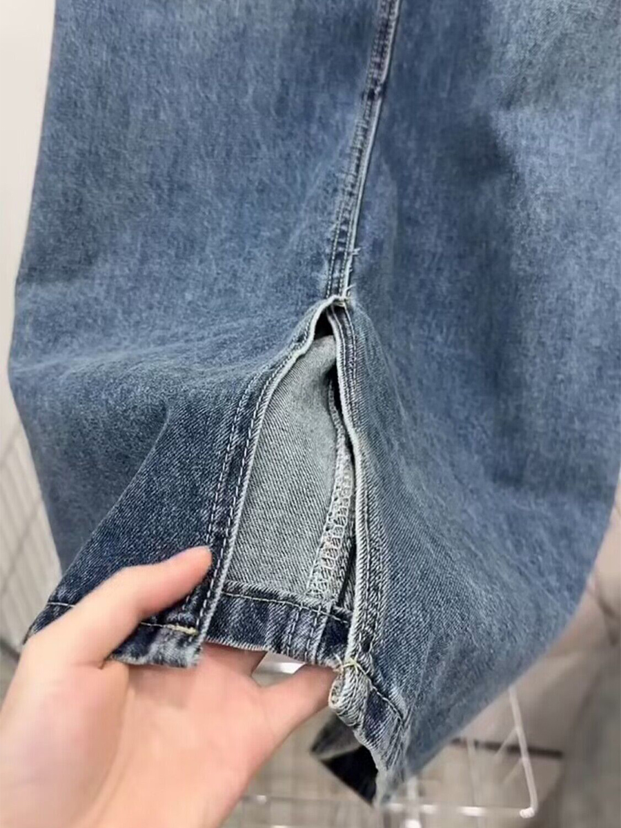 Jupe en jean bleu délavé pour femme, grande taille, taille élastique, dos fendu, jean, polyvalent, mi-long, dames, printemps, été