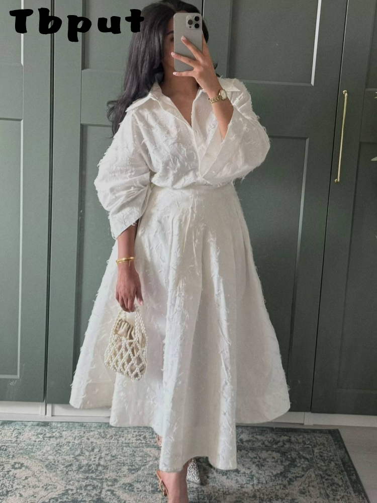 Mode femmes chemise jupe costume à manches longues col rabattu solide dame ensemble 2025 printemps été décontracté 2 pièces ensemble femmes