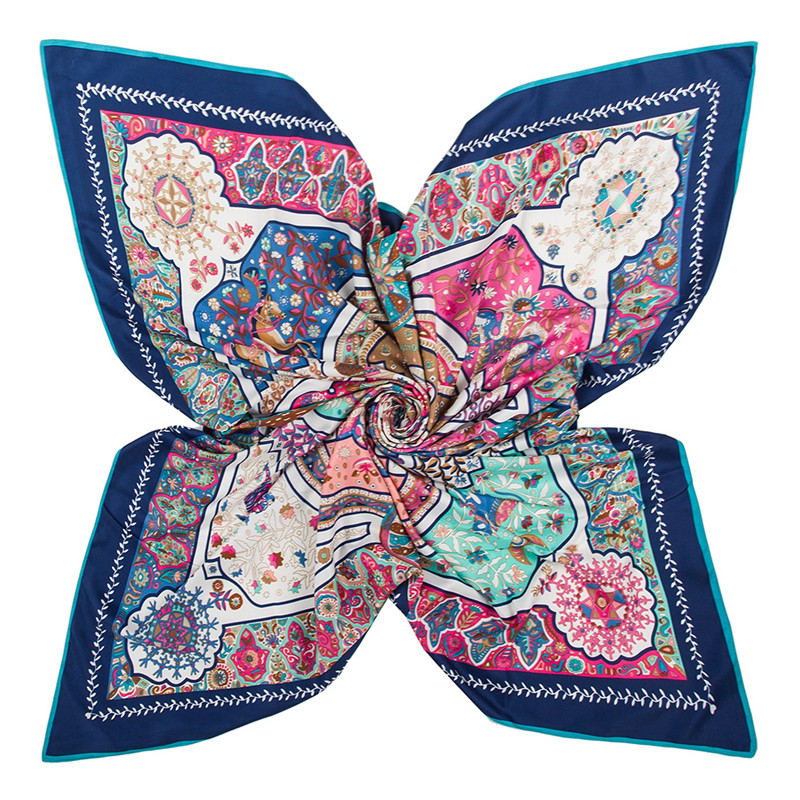 Châle de marque de luxe 130 sergé de soie, écharpe carrée à reflets floraux, Bandana enveloppant Hijab, 100% cm
