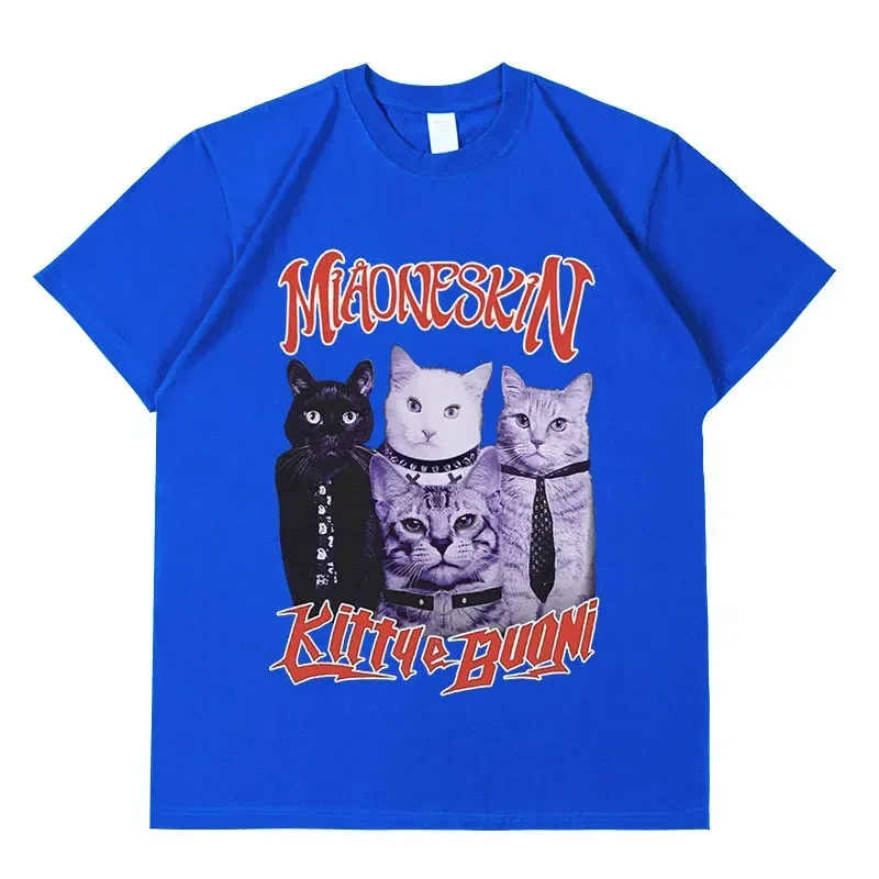 T-shirt graphique de chat de maneskin de groupe de rock pour hommes et femmes, hip hop vintage, coton surdimensionné, Harajuku, esthétique, streetwear