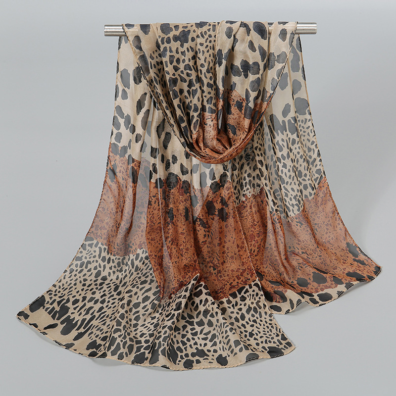 Écharpe en mousseline de soie à motif imprimé léopard pour femmes, écharpe en soie de Simulation, longue gaze légère, châle à la mode, Hijab