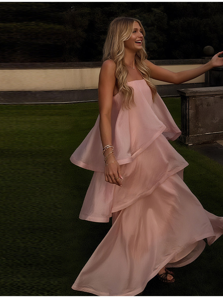 Chic rose doux couche ourlet licou robe sans manches une ligne fête Maxi Robes élégantes longues Robes 2026 solide Robes de banlieue