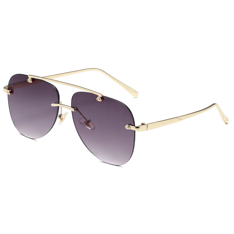 Lunettes de soleil ovales en alliage sans monture pour hommes et femmes, lunettes de soleil dégradées vintage, pilote d'aviation, nuances en métal, noir, marron, marque