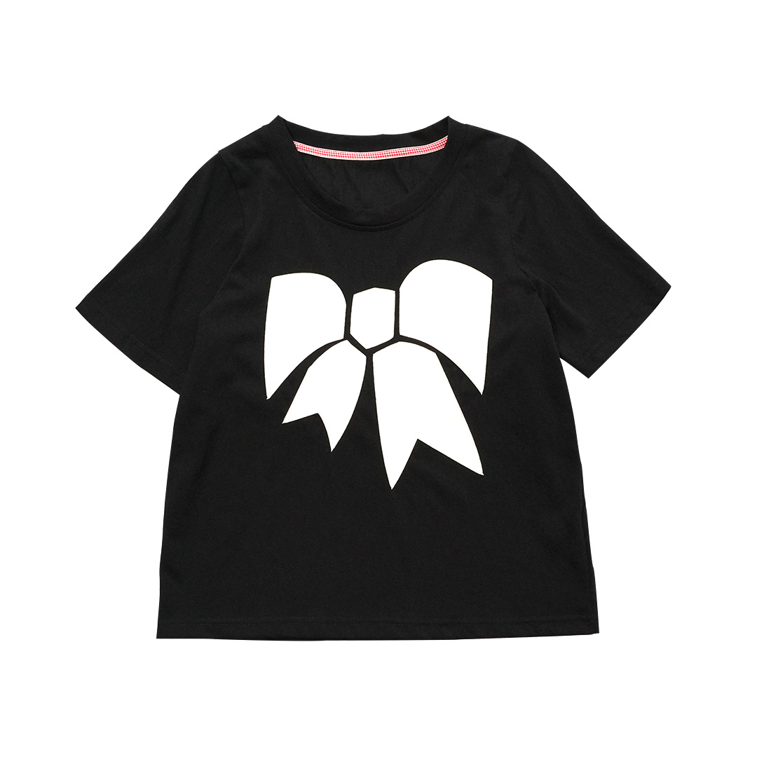 IMAKOKONI Vêtements féminins, t-shirts pour femmes, noir, manches courtes, imprimé nœud blanc, coupe ample, décontracté, haut pour femmes.