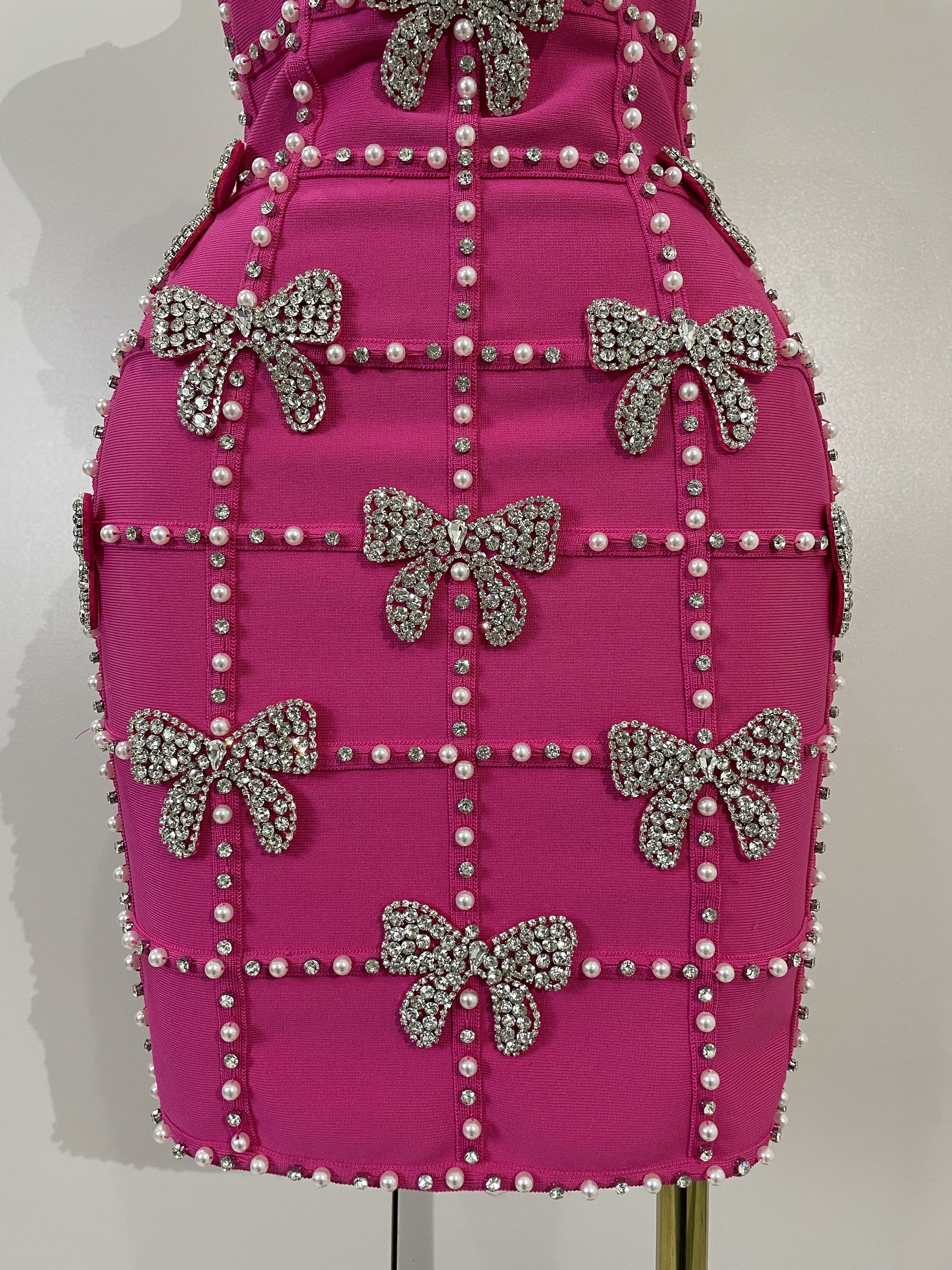 Robes Mini Tricotées Élégantes et Luxueuses pour Femmes, avec Nœuds, Diamants et Perles, pour Soirées et Clubs, Robes Moulantes Sexy à Bretelles Fines