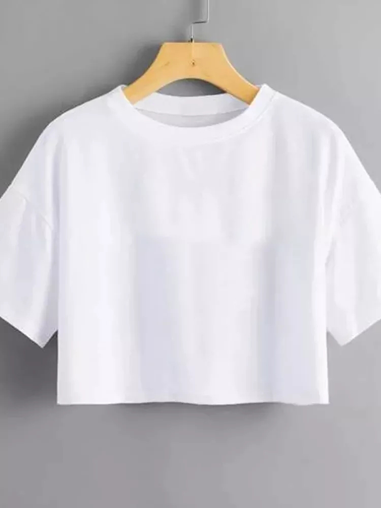 T-shirt col rond femme noir, streetwear estival et décontracté, Harajuku, Y2K