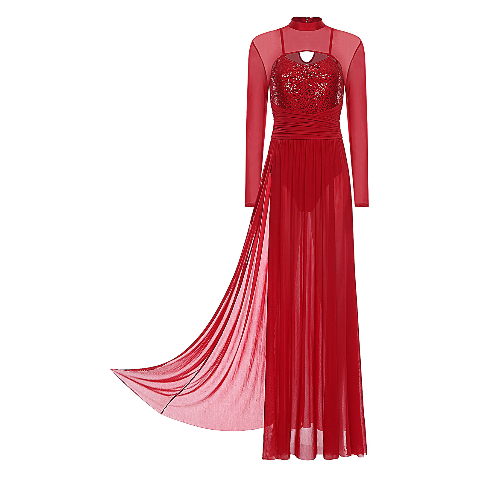 Costumes de danse lyrique de ballet pour femmes, maille à paillettes, robe longue fluide en tulle, slip intégré, vêtements de danse contemporaine Morden