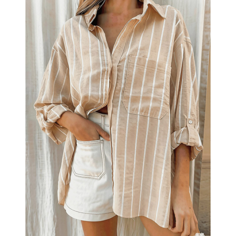 Chemise rayée à col polo ample pour femme, pour le printemps et l'été, élégante, décontractée, haut polyvalent