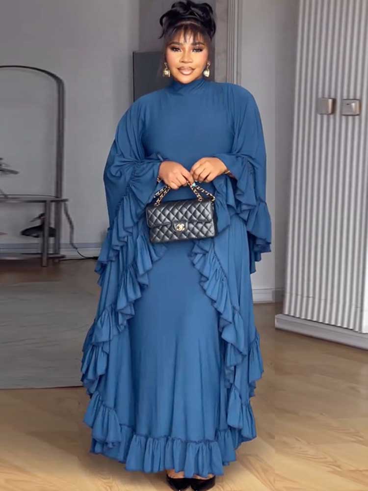 Robe bleu Royal pour femme, tenue de soirée élégante, col roulé, Chic, manches longues, vente en gros, livraison directe, automne