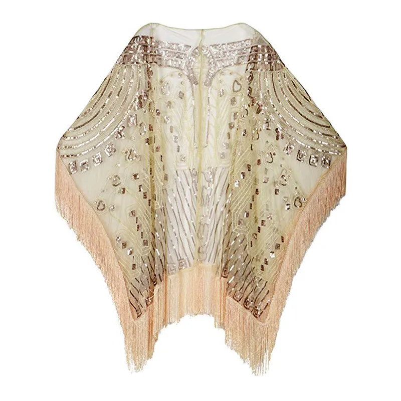 Robe longue rétro à pampilles, robe longue à pampilles, châle à paillettes perlées, robe de soirée sexy, grande robe de Rh, vintage des années 1920, nouveau