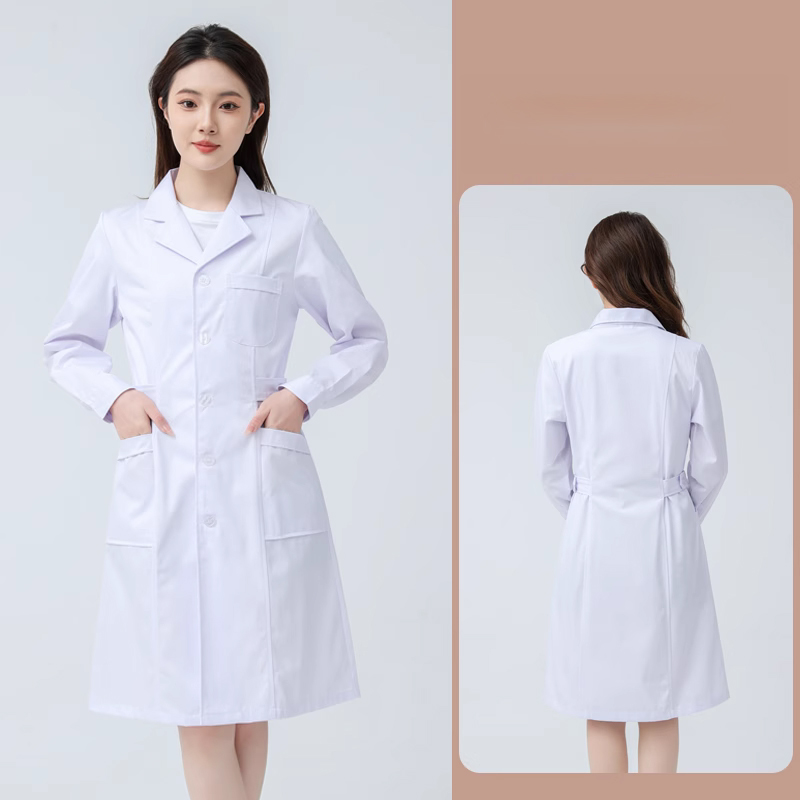 Manteau médical blanc en coton pour femmes, uniforme d'infirmière et de médecin, vêtements de travail d'hôpital, uniforme de travail professionnel pour laboratoire scientifique et pharmacie