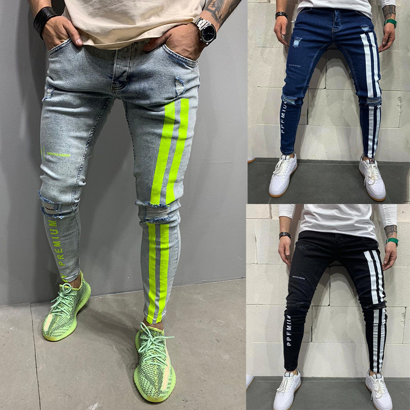 2025 hommes jean slim mode petite jambe crayon pantalon printemps haute rue décontracté élastique pantalon imprimé polyvalent jean mâle