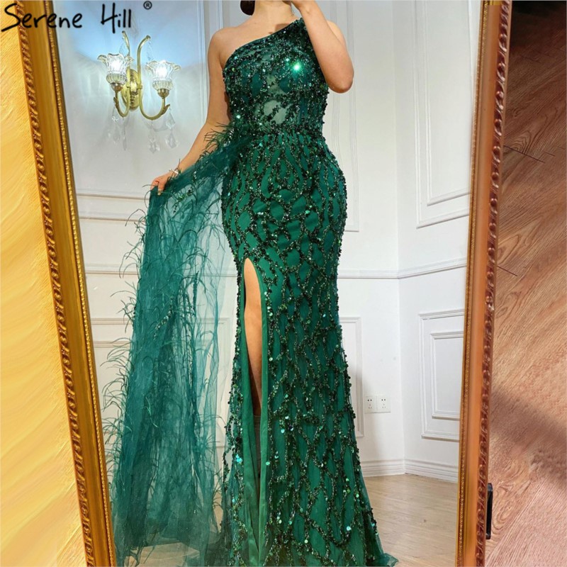 Robe de soirée à paillettes pour femmes, décor de plumes rembourrées, robe maxi fendue haute, solide, document une initiée, taille serrée