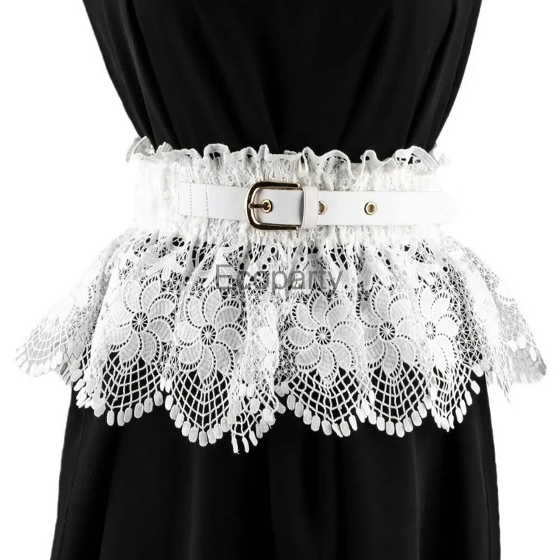 Ceinture en dentelle pour femmes, décoration de chemise, noir, blanc, élastique, large taille, couverture, mode, leggings, 2024