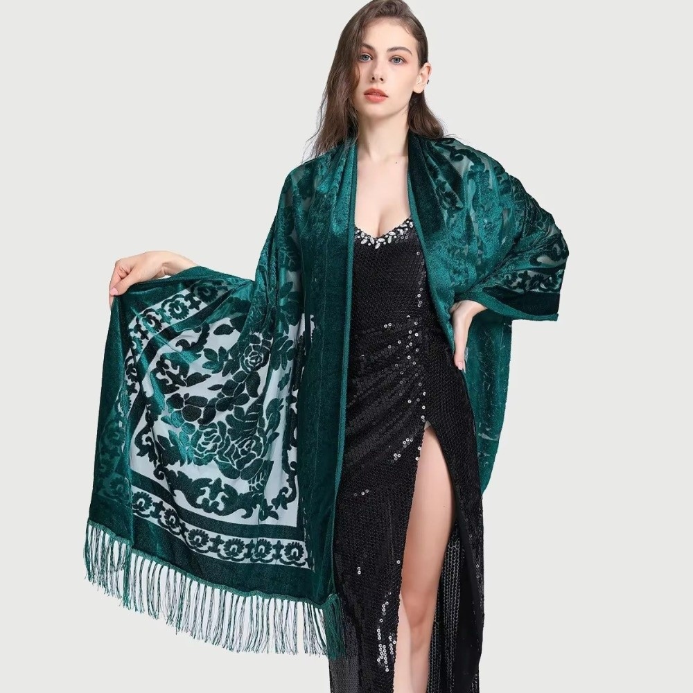 Châle de robe chinoise de Style ethnique, Design élégant, utilisation polyvalente, écharpe longue à franges, matériau chaud, écharpe en velours à bord frangé