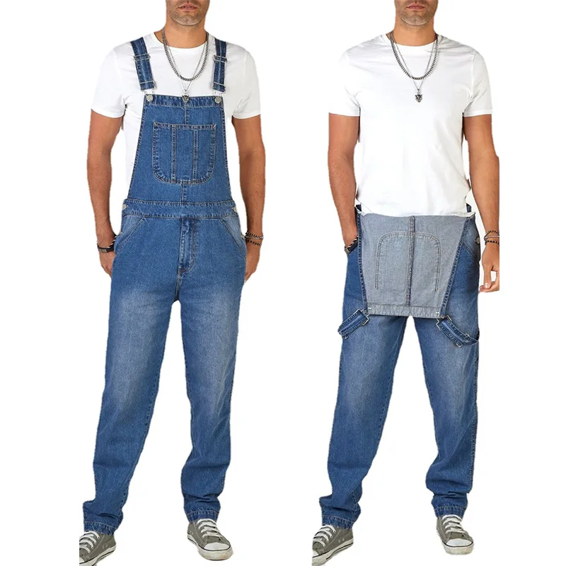 Pantalon à bretelles en Denim pour hommes, combinaisons pleine longueur délavée, salopette en jean droit Hip Hop pour hommes, Streetwear, nouvelle combinaison masculine