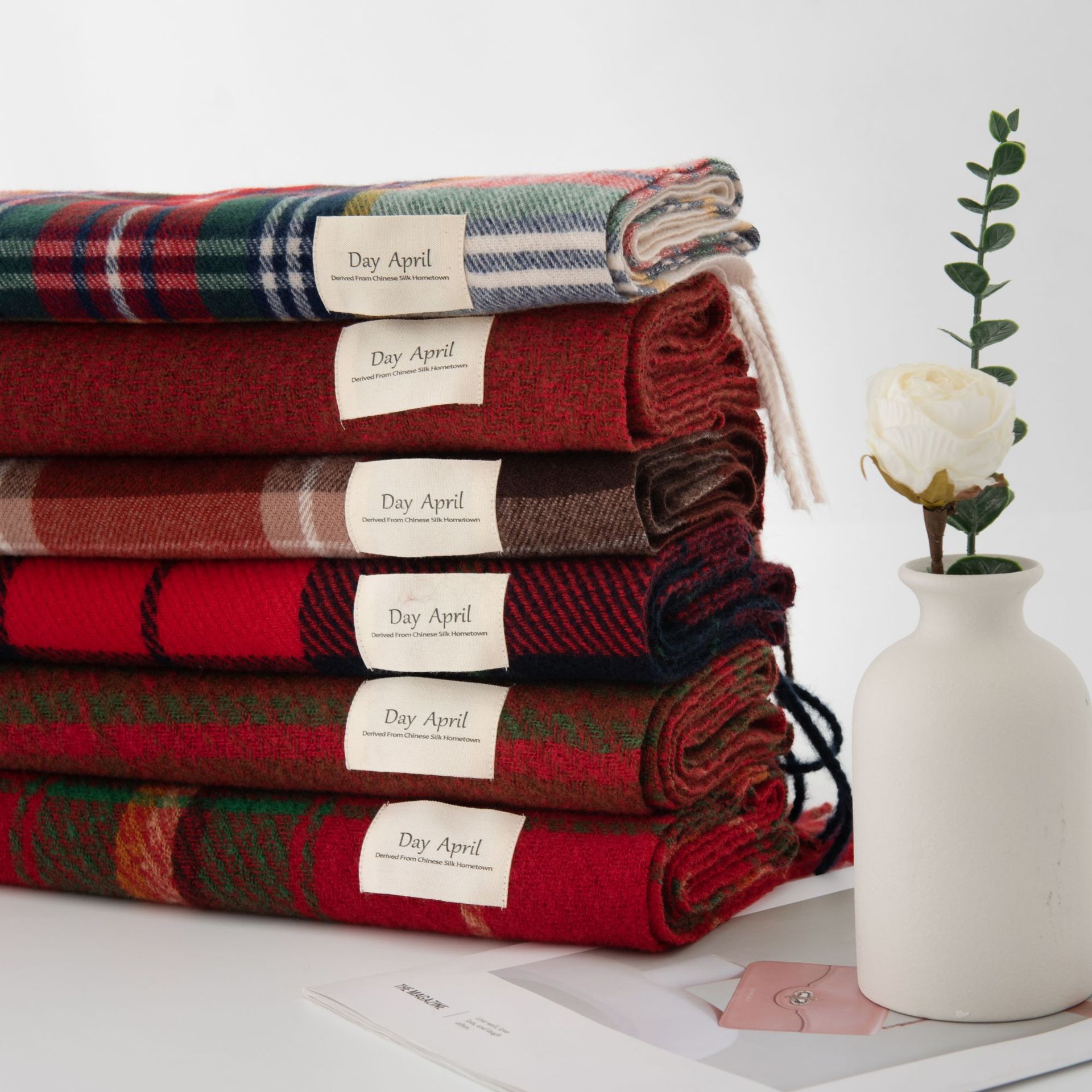 Écharpe rouge de noël pour femmes, Imitation cachemire, imprimé à carreaux, en peluche, tendance, châle chaud Premium, à pampilles