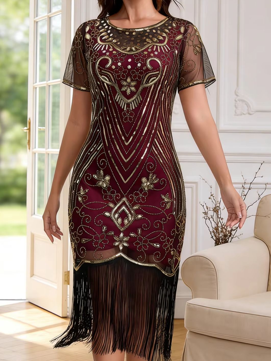 Robes de soirée pour femmes style années 20, inspirées du Grand Gatsby, avec paillettes et franges, pour les soirées cocktail des années 20