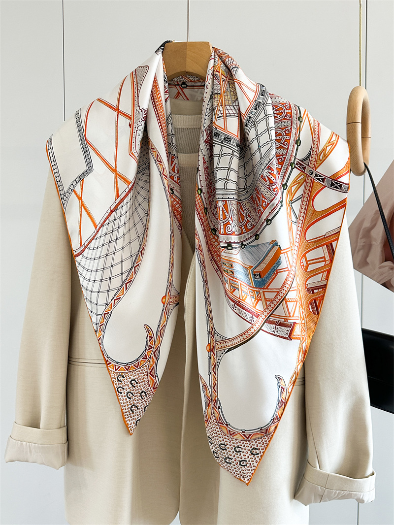 Écharpe en soie imprimée de luxe pour femmes, design de marque, 90*90cm, soie twill, châle tendance pour toutes les saisons