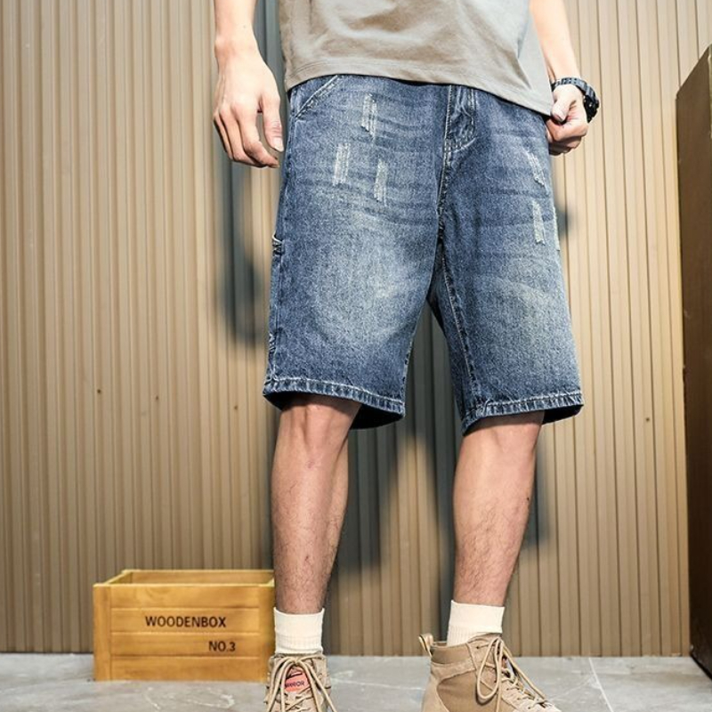 Short en jean pour hommes, mince, ample, droit, décontracté, tendance, marque cassée, outillage à cinq points, pantalon pour petit ami, été 2025