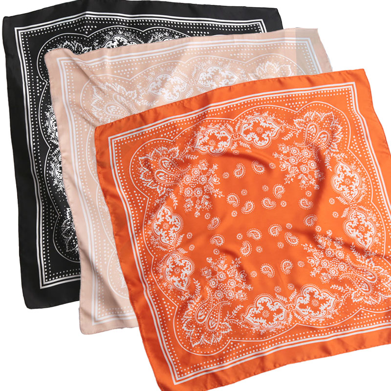 Écharpe de cou polyvalente pour femme, 70 cm, noire, imprimé cachemire, bandana hip-hop, foulard carré, couvre-chef, accessoire pour cheveux