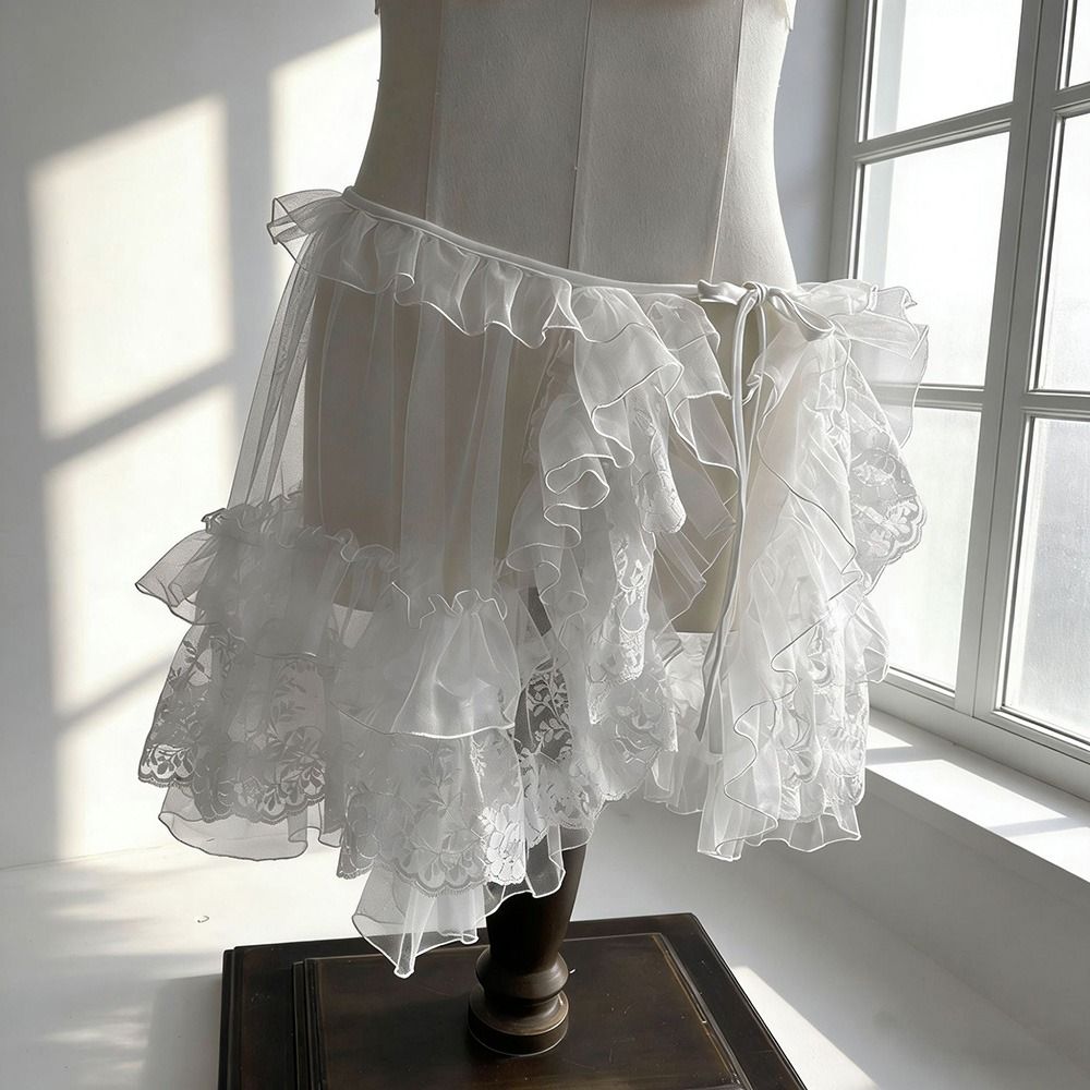 Nouveau Châle Court Lolita Créatif Blanc et Noir en Dentelle et Tulle à Volants, Cape Princesse Transparente Ouverte sur le Devant, Style Français, pour Femme