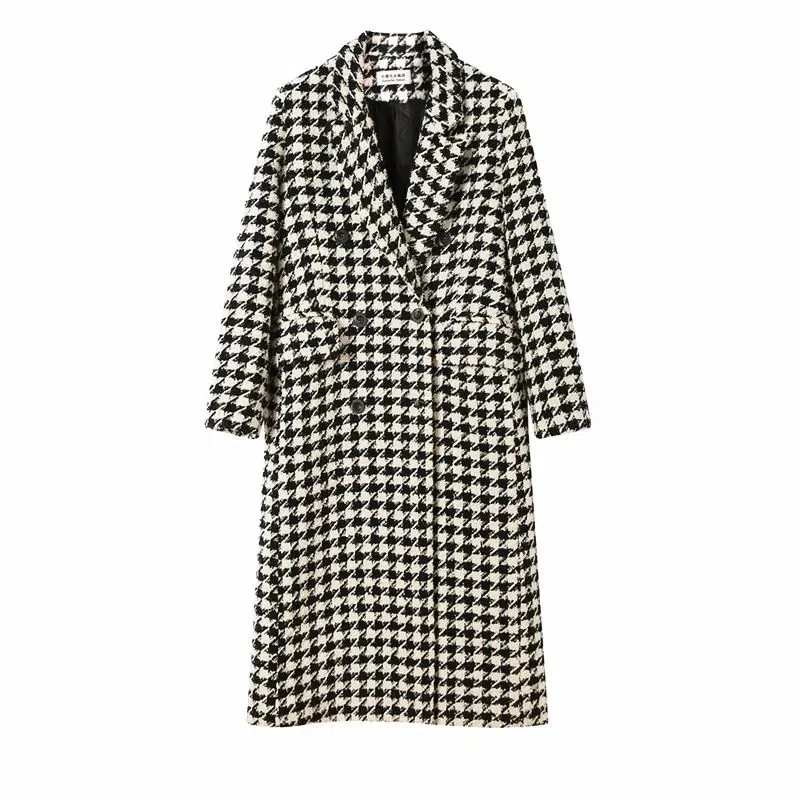 Femmes automne hiver manteau en laine 2025 nouvelles femmes Double boutonnage manteau coréen pied-de-poule mi-long manteau en laine dame veste d'hiver