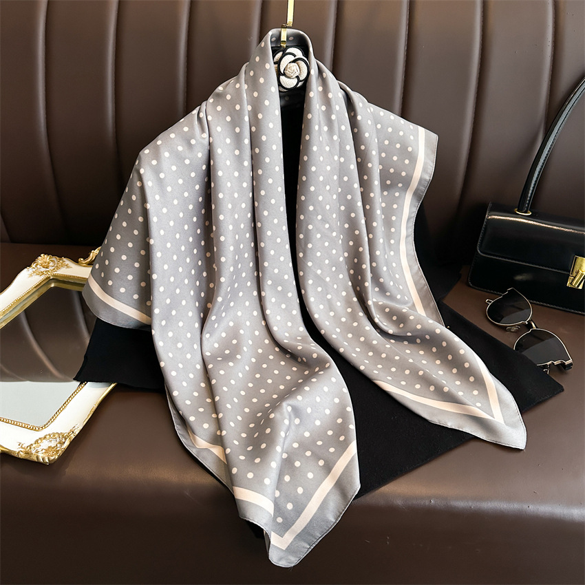 Foulard en soie à pois tendance de 90 cm pour femme, bandeau en twill, foulard rayé, hijab, écharpes carrées et châles, écharpes de cou