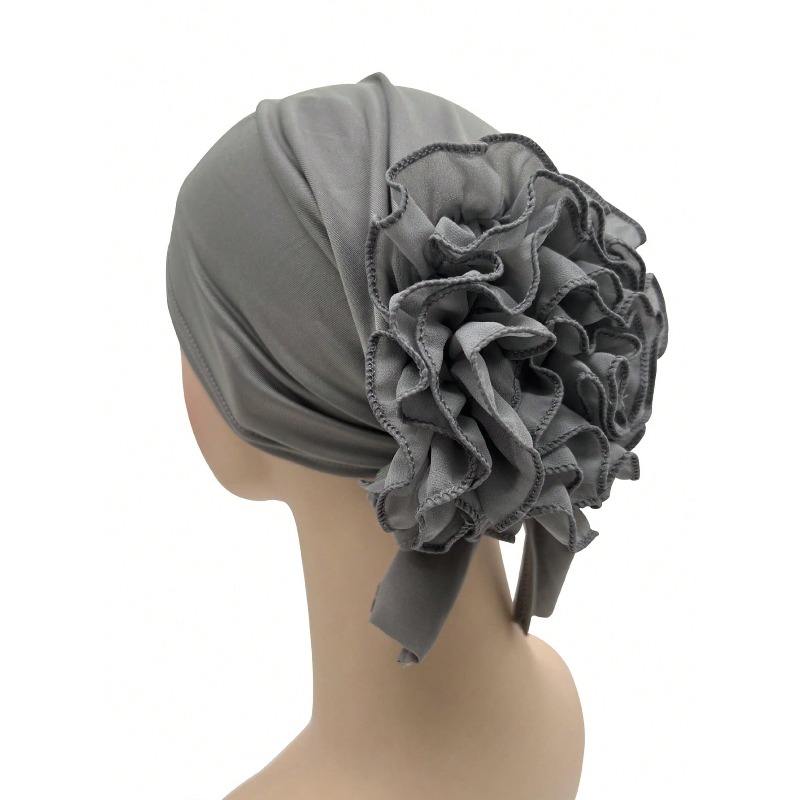 Foulard en mousseline de soie pour femmes avec décoration florale, enveloppement de tête respirant élastique monochromatique adapté au printemps, à l'été et à l'automne