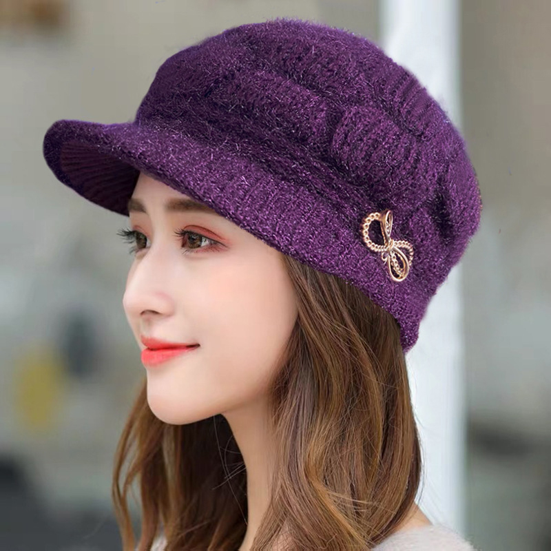 Chapeau chaud d'hiver tricoté, casquette décontractée pour maman, chapeau de grand-mère en peluche épaisse doublée de polaire, laine chaude, cadeau de noël
