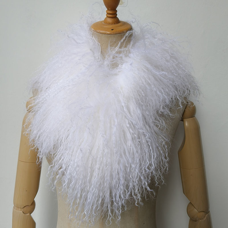 Femmes hiver mongolie agneau écharpe courte de luxe dames chaud véritable Tibet fourrure foulards femme moyenne longueur réel col de fourrure
