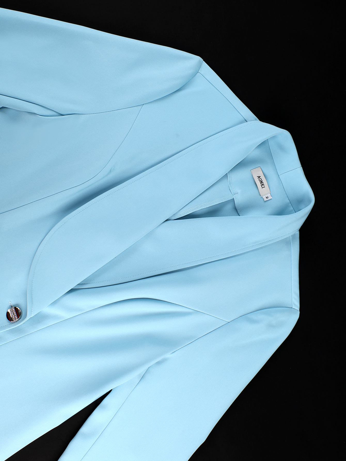 Robe Blazer Élégante à Franges Superposées pour Femme, Bleu Clair, Double Boutonnage, Manches Longues, Idéale pour le Travail, les Cocktails et les Soirées