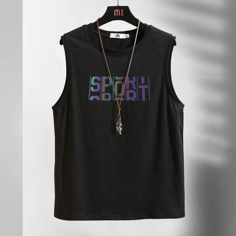 T-shirt sans manches imprimé à col rond et lettres colorées pour homme – Nouvelle collection d'été décontractée et ample style punk
