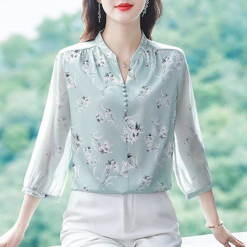 Chemise en mousseline de soie pour femmes, pull à la mode et Chic, haut à manches centrales, nouvelle collection été 2025