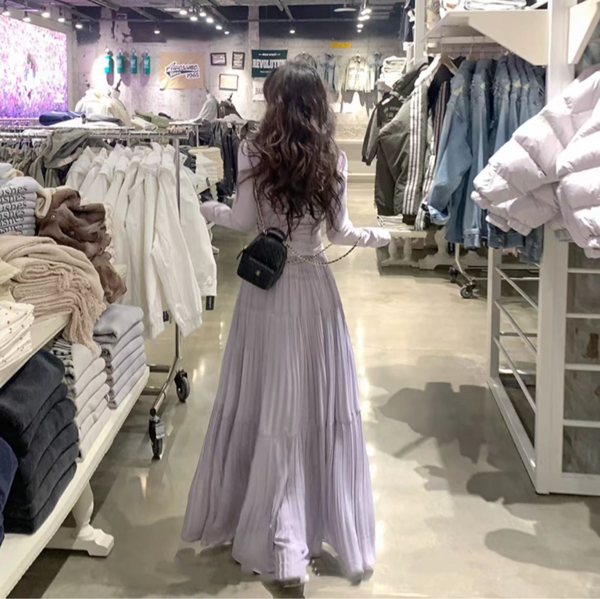 Jupe longue plissée taille haute tendance printemps-été pour femme, jupe trapèze décontractée et élégante unie, jupe mi-longue féerique pour fille