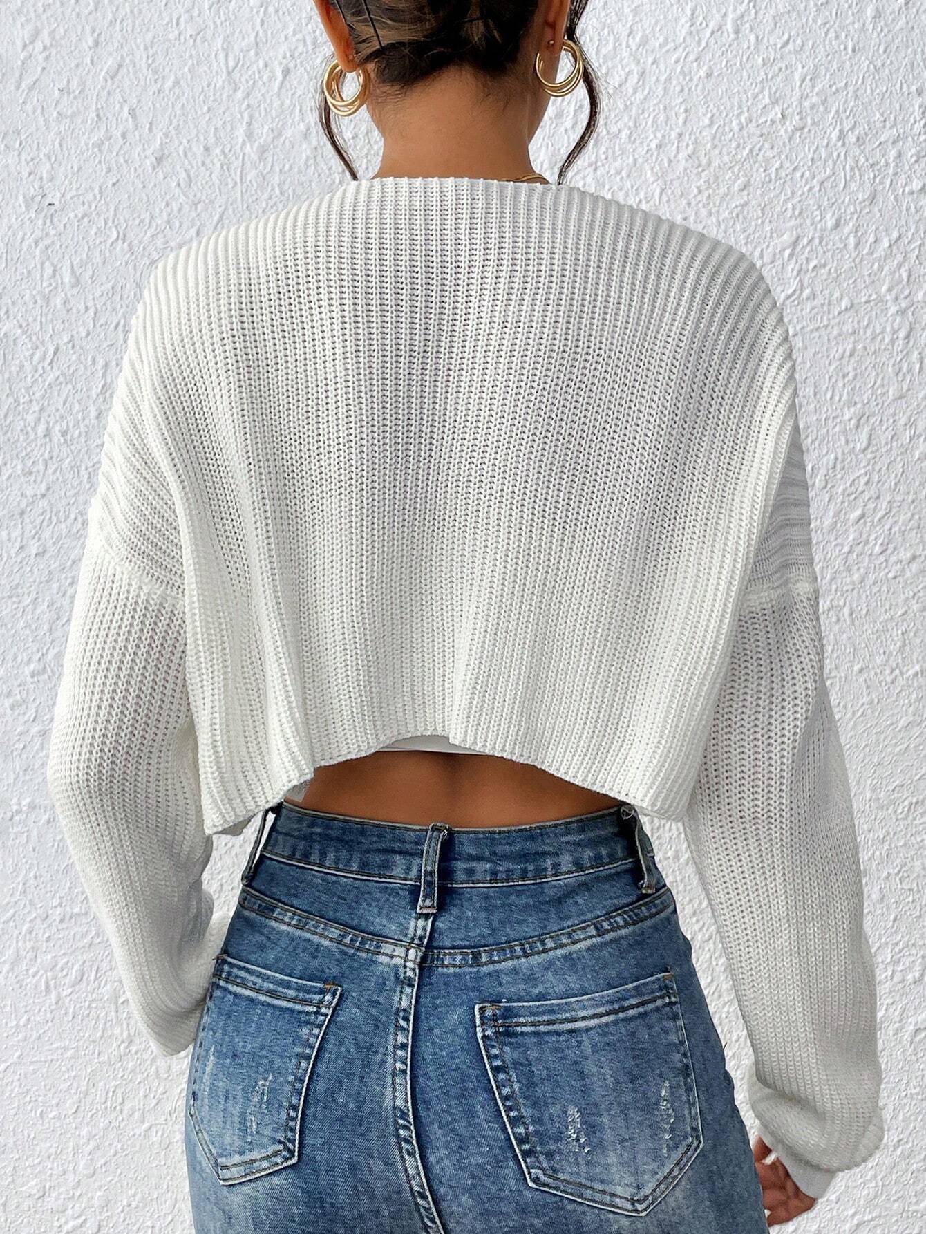 Cardigan élégant à épaules dénudées et manches longues, design décontracté et tendance, cardigan court pour femmes élégantes