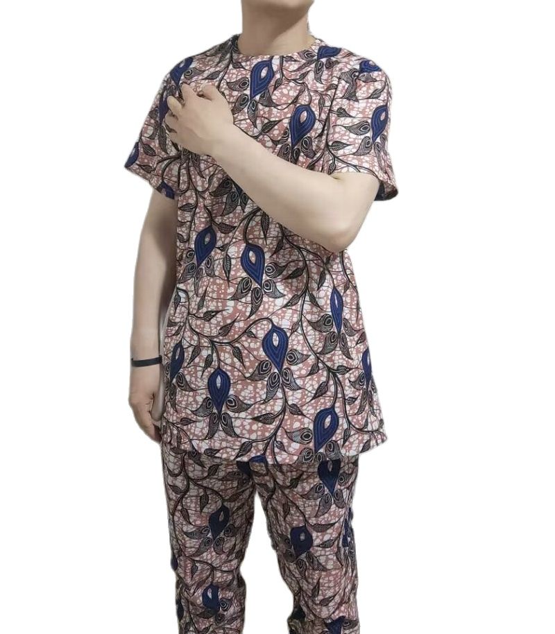 Mode africaine hommes ensemble tenues à manches courtes hauts Patch pantalon nigérian imprimé mâle pantalon costumes tenue de fête personnalisé