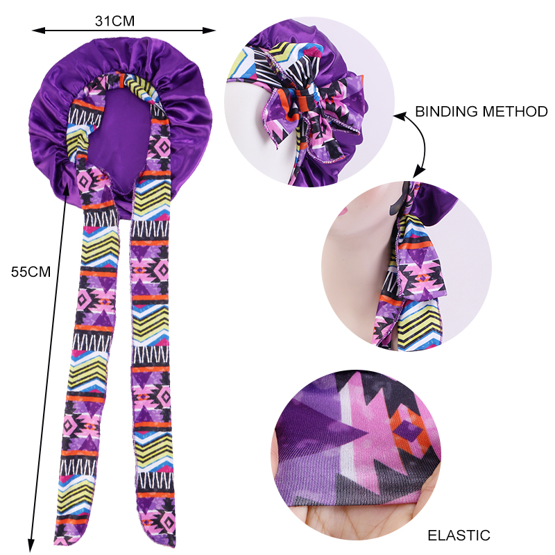 2 pièces/lot Boho imprimé bandeau Satin Bonnet à lacets nœud papillon cheveux Bonnet élastique dormir nuit Bonnet douche bain Bonnets pour les femmes