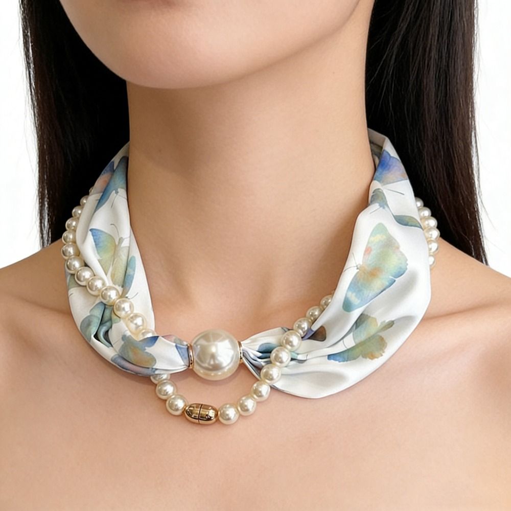 Écharpe longue en soie avec perles magnétiques, petit châle fin à perles, boucle magnétique, écharpe à boucle magnétique, mode féminine