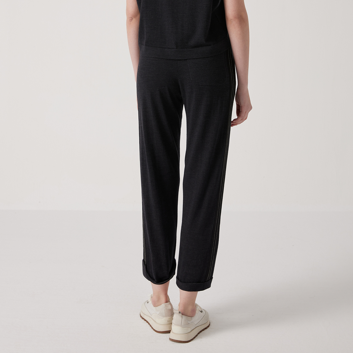 BC1101 Pantalon de luxe en laine mérinos mélangée de soie pour femme Pantalon long de haute qualité 30% soie 70% laine